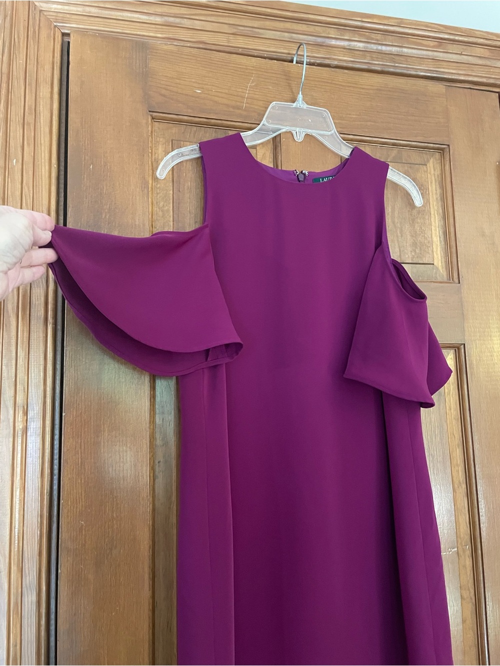Lauren Ralph Lauren Women’s Fuchsia Cold-Shoulder Dress Flutter Sleeves Size 10
